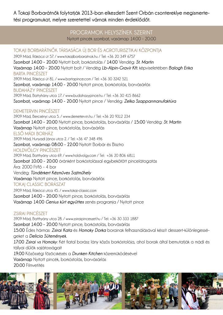 programme of events in Mád flyer with programme of events 2015.05.23. Szent Orban relic